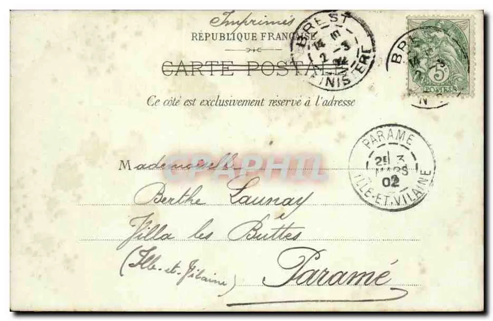 Paris — Das Palast der Justiz und das Handelsgericht — (2. März 1902) — J. Briéch - Rückseite