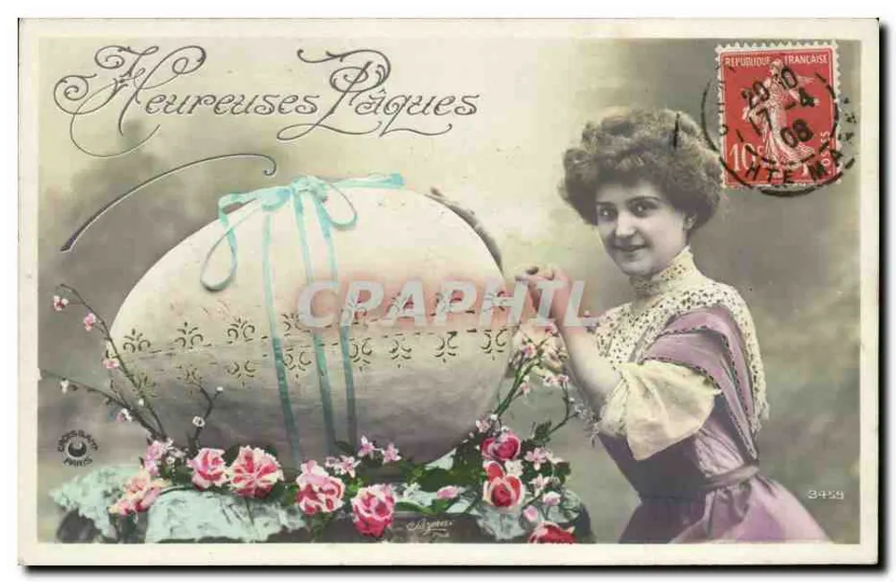 Ostern Gratulation — Frau mit bemaltem Ei — Verlag 'Carte Postale' n°3429 - Vorderseite