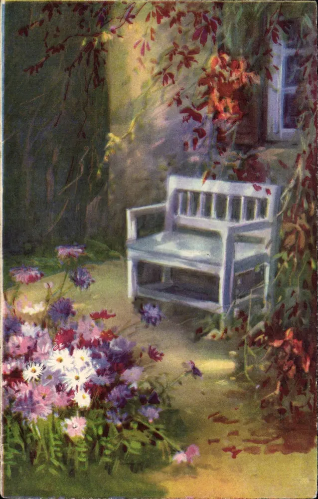 Garten mit Bank — Malerei — Import 4306 - Vorderseite