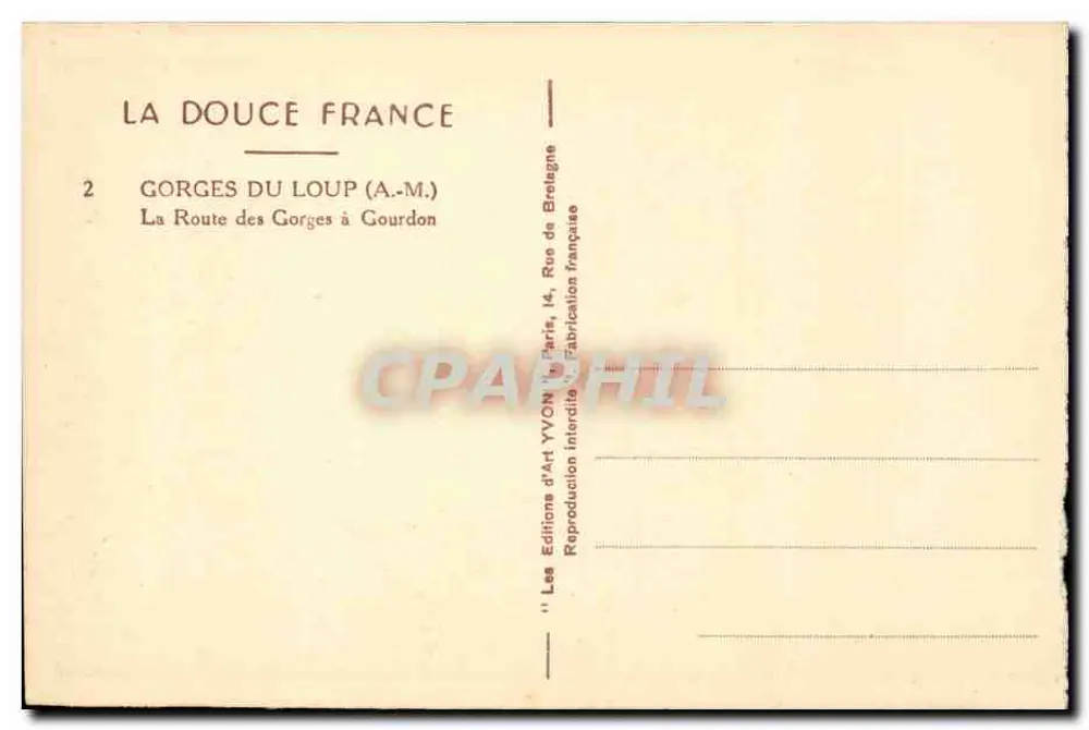 Gorges du Loup — Route des Gorges nach Gourdon — Éditions d'Art Yvon, Paris - Rückseite