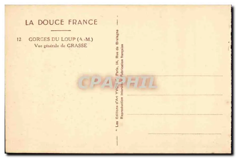 Gorges du Loup (A-M.) — Vista geral de Grasse — Edições d'Art Yvon, Paris - Verso
