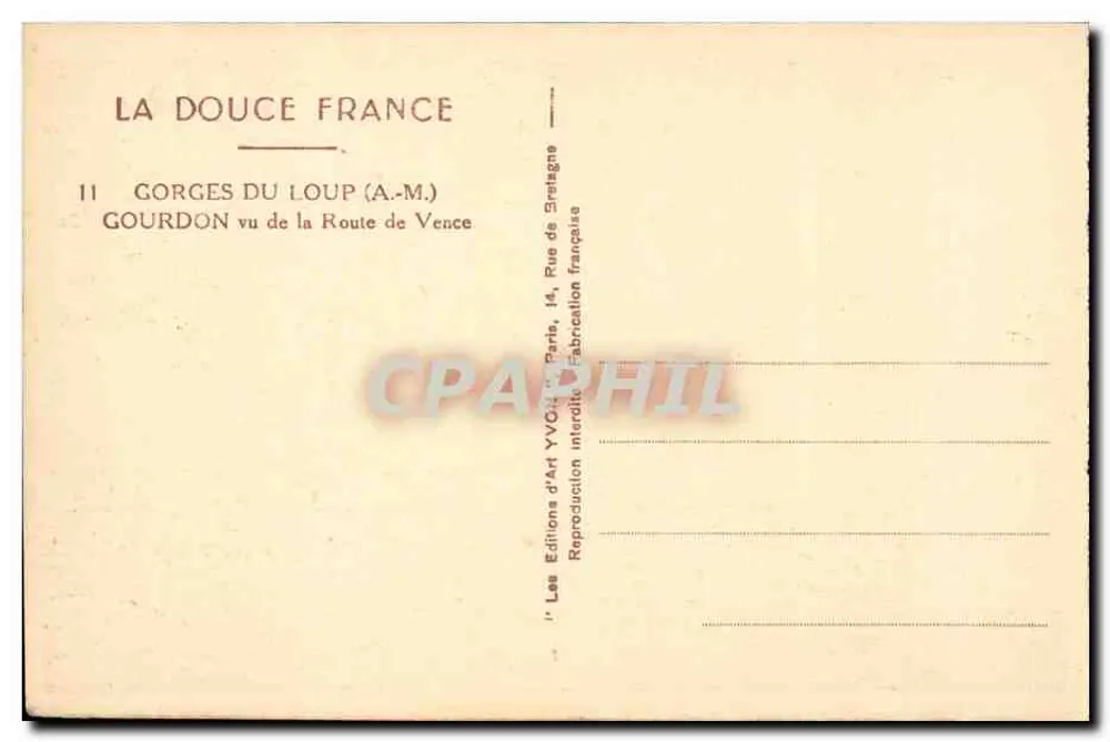 Loup Gorges (A-M.) — Gourdon aus Sicht der Route de Vence — Éditions d'Art YVCN, Paris - Rückseite
