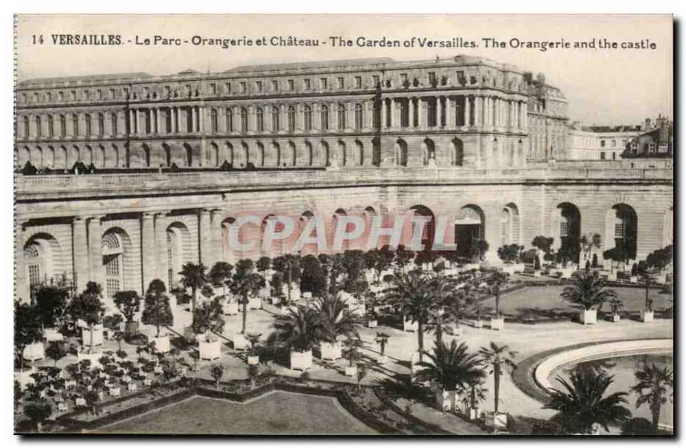 Versailles - O Parque - Orangerie e Castelo - O Jardim de Versailles. A Orangerie e o castelo - Frente