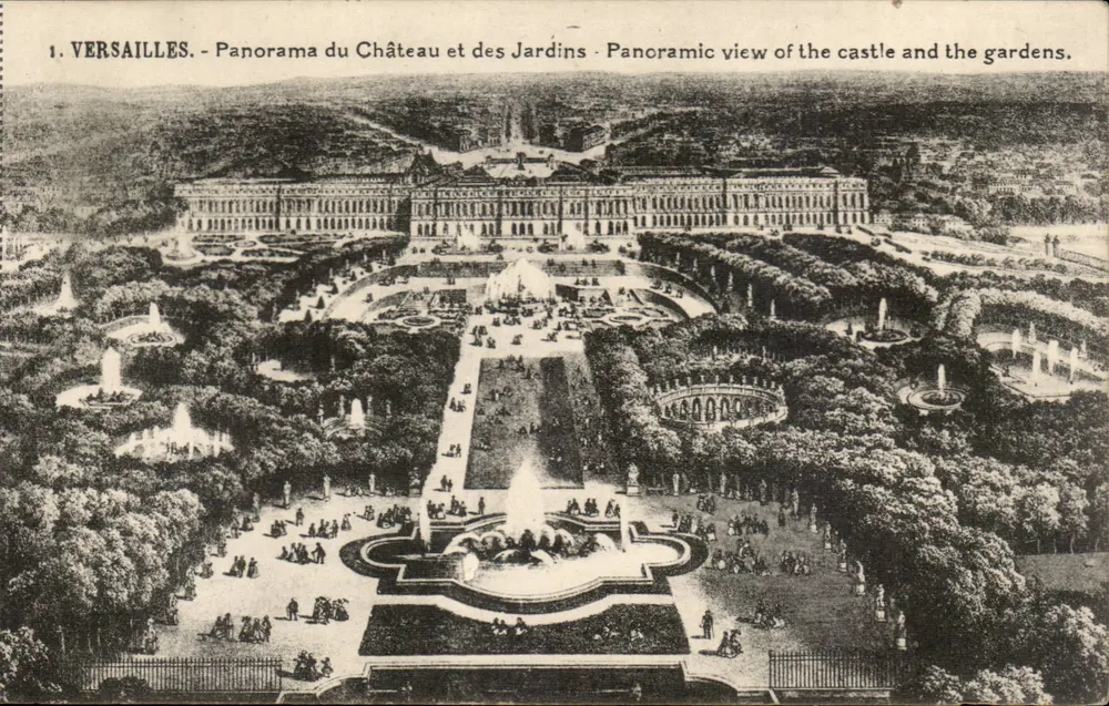 Versailles - Panorama des Schlosses und Gärten - Edition P. Girard, 9, rue Colbert, Versailles - Vorderseite