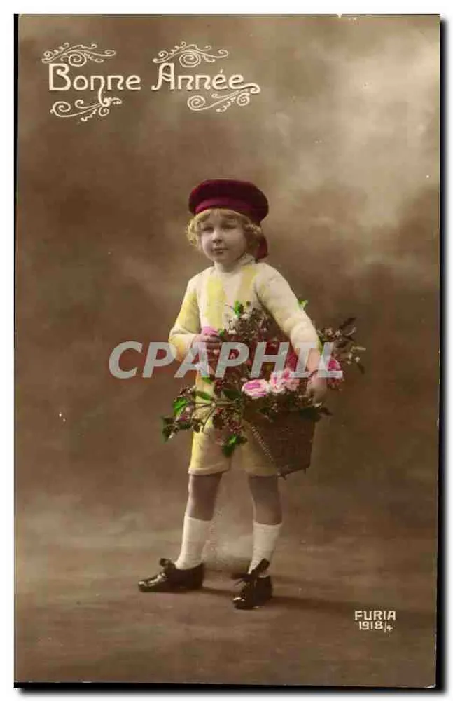 Kind mit Blumenkorb — Frohe Neujahr 1918 — Furia - Vorderseite