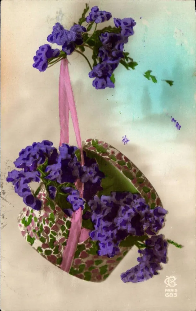Arranjo de flores violetas em um cesto — editor Paris 683 - Frente
