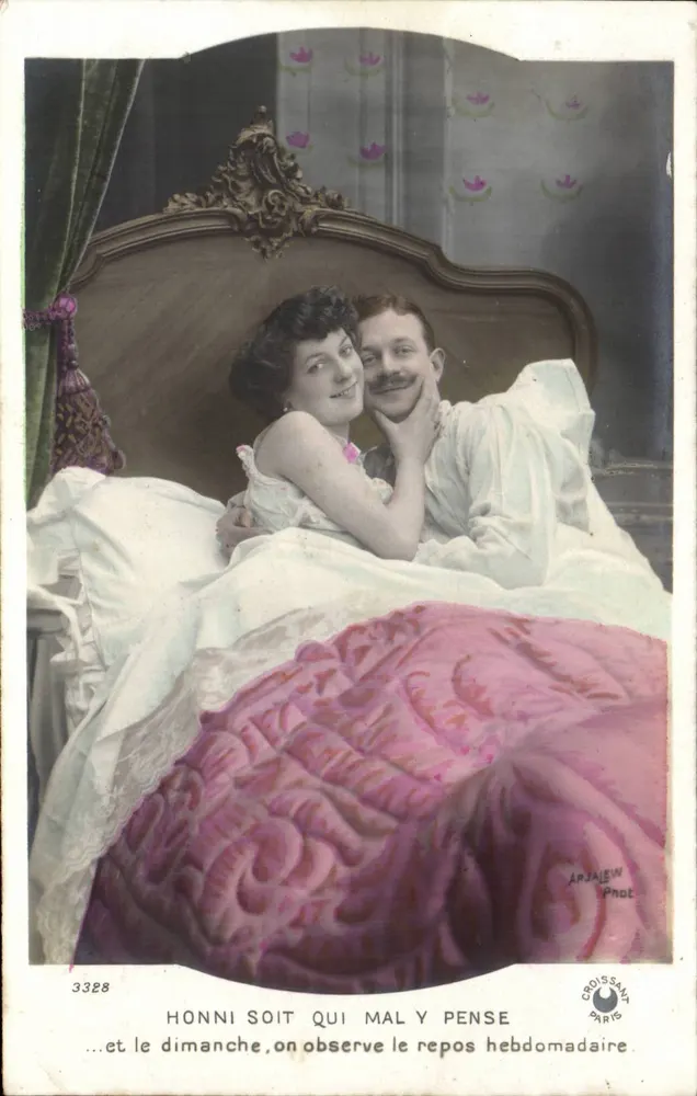 Paar im Bett — Szene des wöchentlichen Ruhegebots — Arjaïew Phot, Paris, Nr. 3328 - Vorderseite