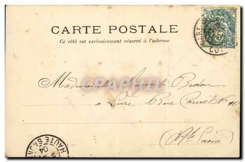 फूल और हाथ से लिखा संदेश — डिजॉन, 14 जनवरी 1902 — संपादक अदृश्य - पीछे