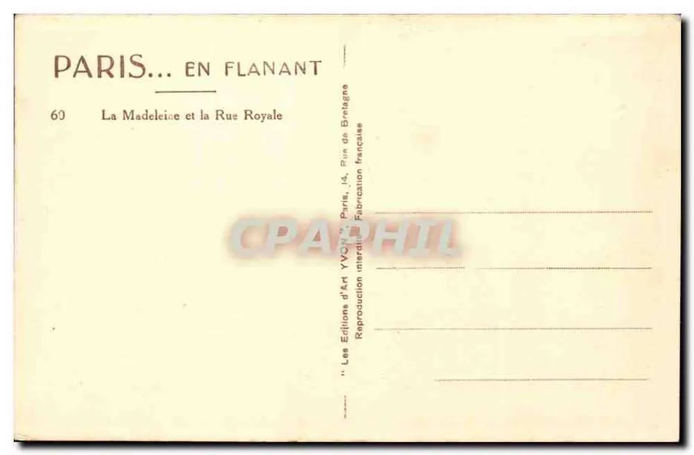 La Madeleine en de Rue Royale — Parijs — Edities d'Arte Yvon - Achterkant