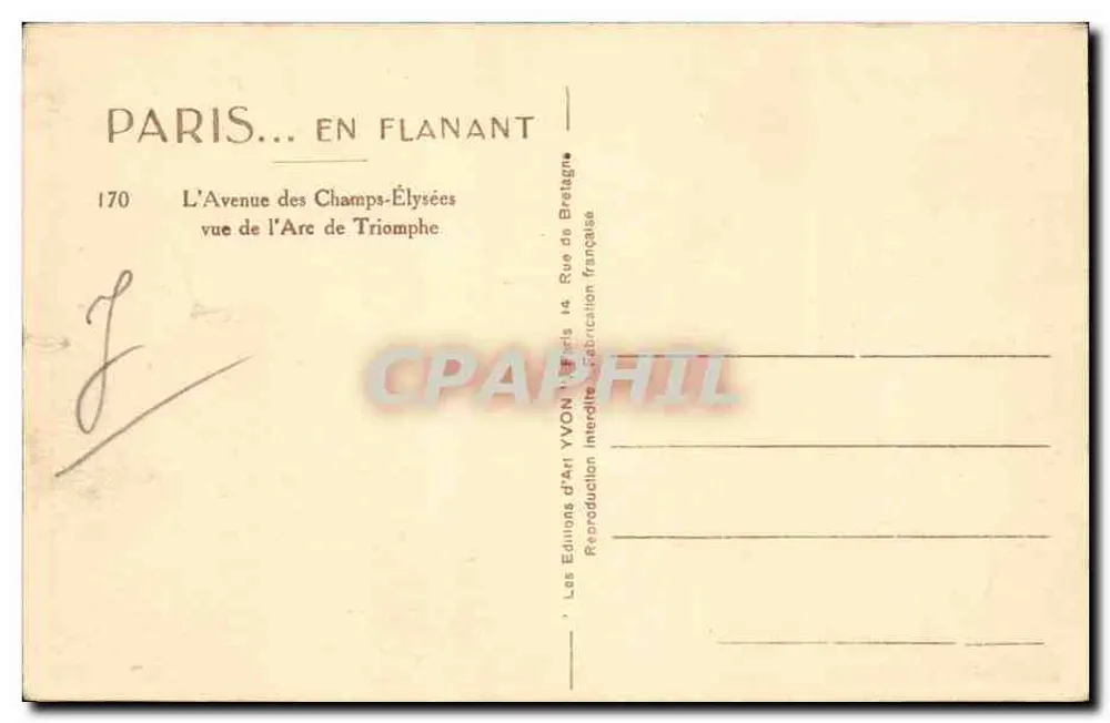 Paris — Avenue des Champs-Élysées aus Sicht des Arc de Triomphe — Les Éditions d'Art YVON, Paris - Rückseite