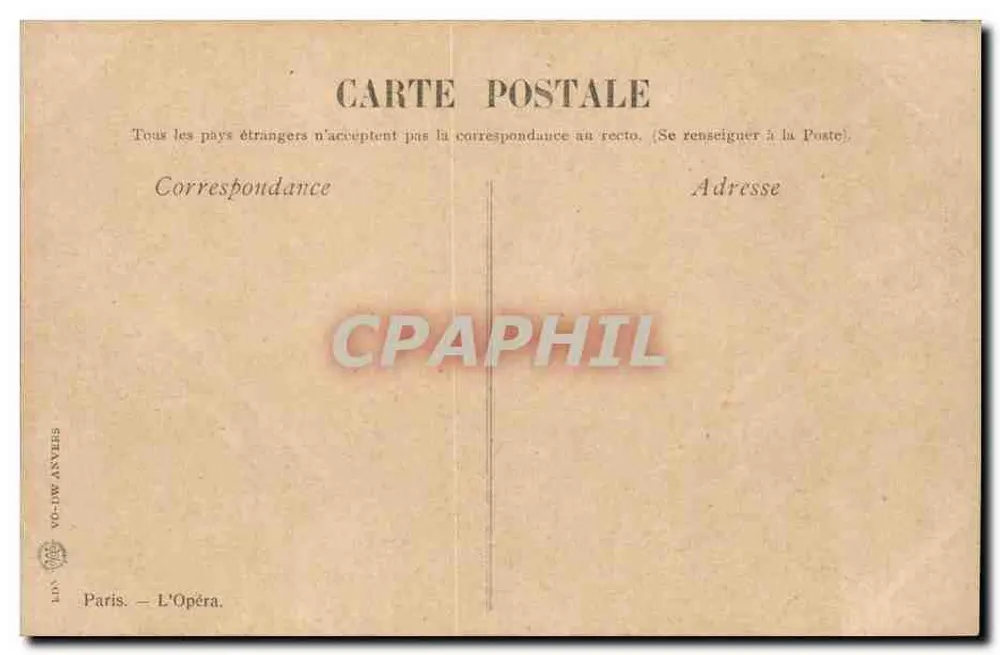 The Paris Opera — view of the building — publisher VD-10W ANVERS - Back