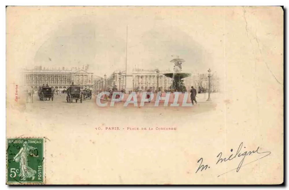 Place de la Concorde — vue avec la Fontaine de la Concorde et les hôtels de ville — éditeur M. Miligne - Vorderseite