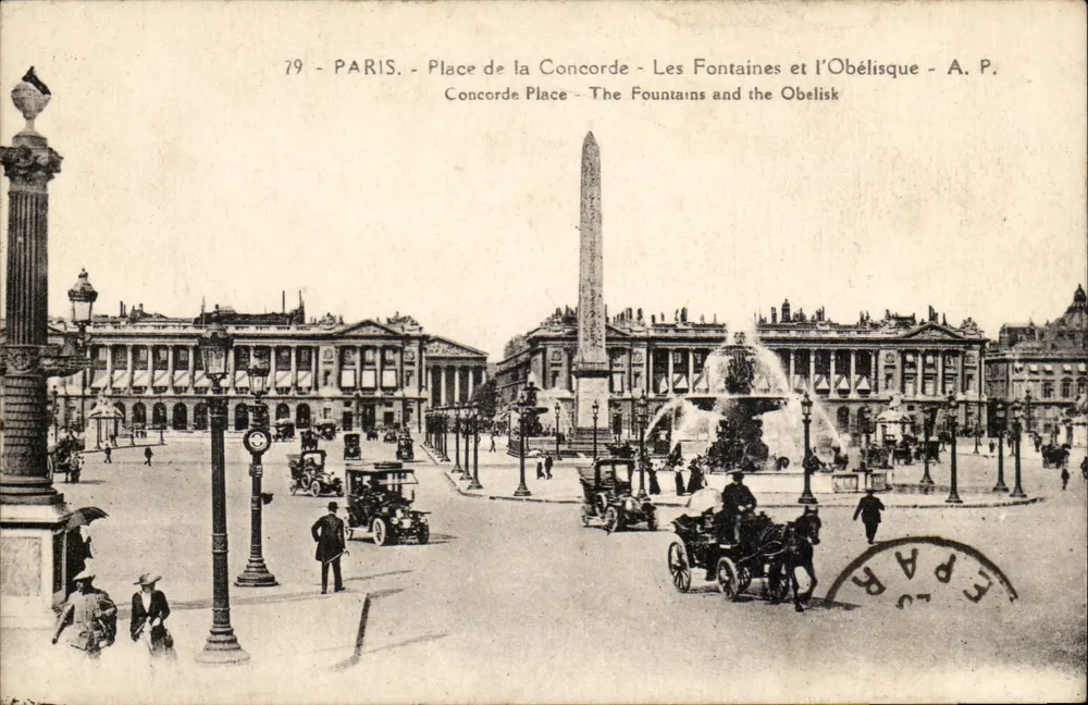 Paris - Place de la Concorde - Die Fontänen und der Obelisk - A. P. - Vorderseite