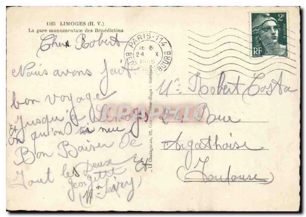 Estação monumental dos Beneditinos — Limoges — Editor Elcée - Verso