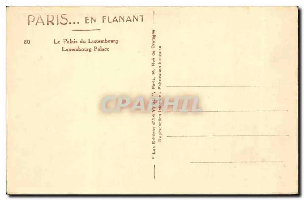Palácio do Luxembourg — Paris — Éditions d'Art Yvon - Verso