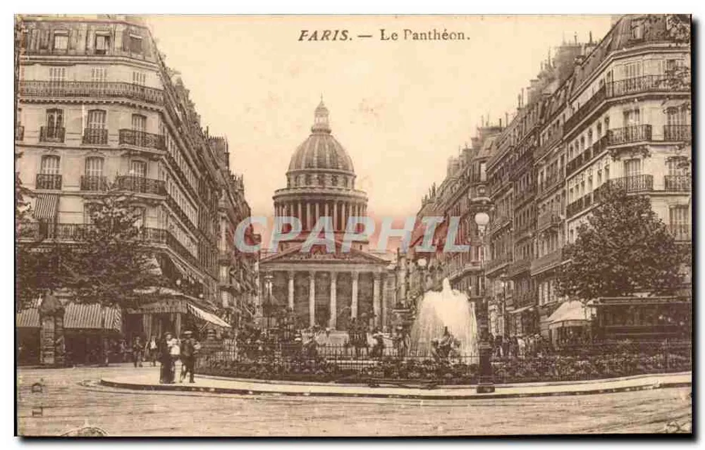 Paris — O Panteão — vista da praça com fonte - Frente