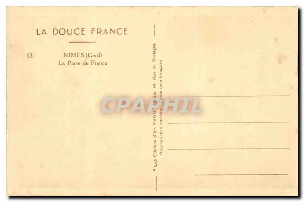 Die Porte de France — Nîmes (Gard) — Les Éditions d'An Yvon - Rückseite