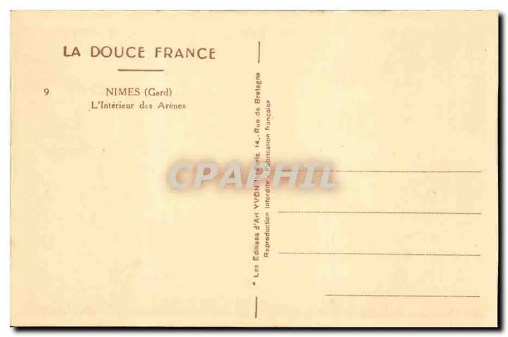 Nîmes — O Interior das Arênes — Éditions d'Art YVON, Paris - Verso