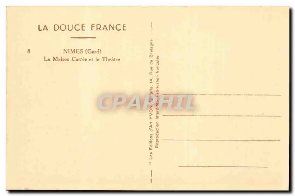 Nîmes (Gard) — Die Maison Carrée und das Theater — Éditions d'Art YVON, Paris - Rückseite