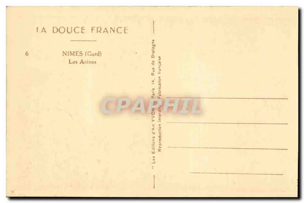 As Arenas — Nîmes (Gard) — Éditions d'Art YVON - Verso