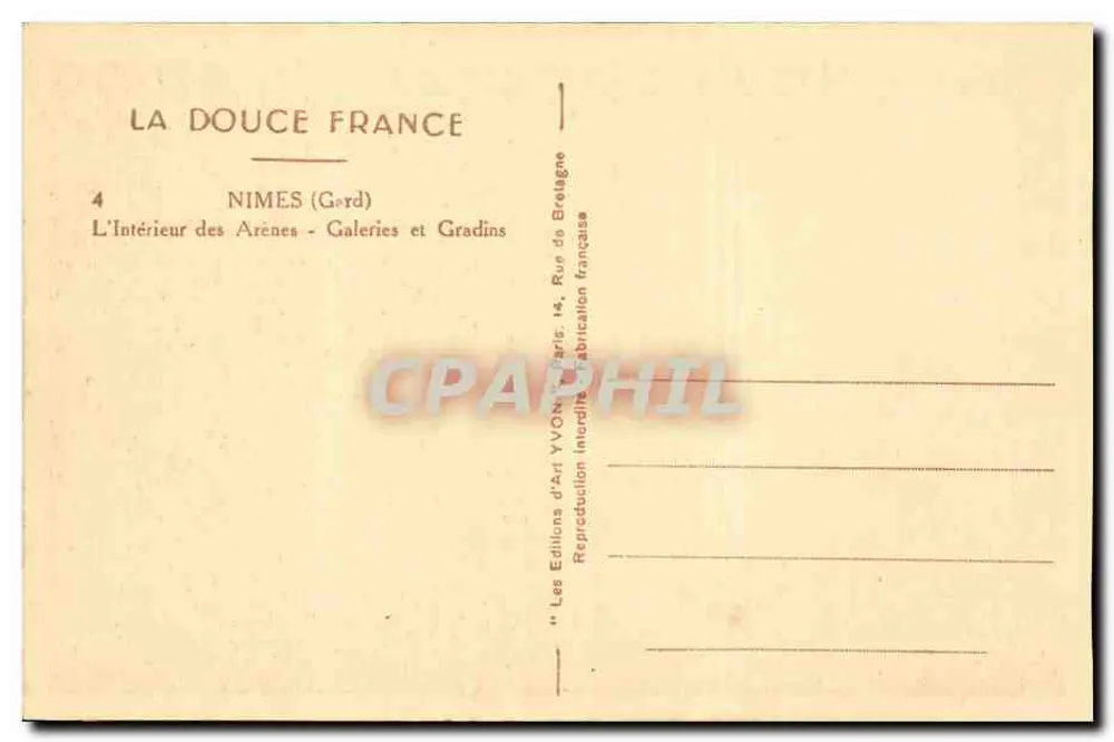 Nîmes — Innenansicht der Arenen — Galerien und Tribünen — Éditions d'Art YVON, Paris - Rückseite