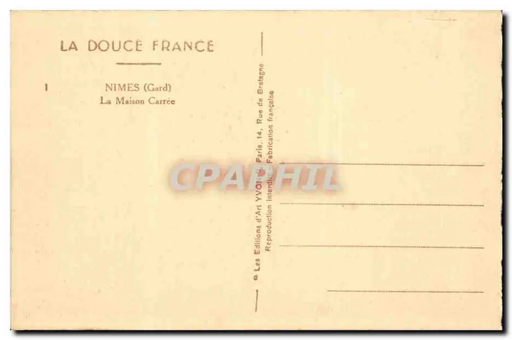 Nîmes (Gard) — A Maison Carrée — Editora: Les Éditions d'Art Yvon, Paris - Verso