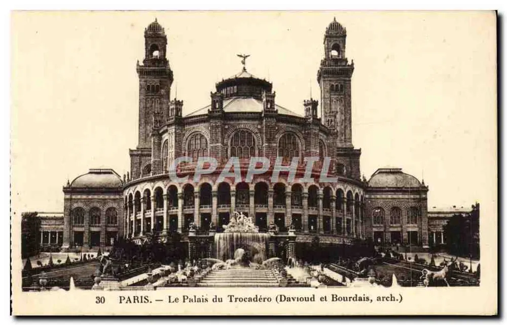 Paris — O Palácio do Trocadero — Davioud e Bourdais, arq. - Frente