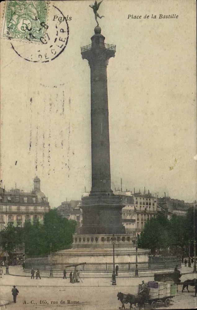 Praça da Bastilha — coluna da República — A. C., 165, rua de Roma - Frente