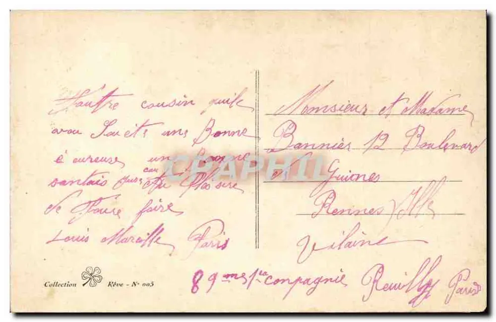 Heureuse Année — décor floral de mimosas et roses — éditeur Réve, N° 005 - Verso