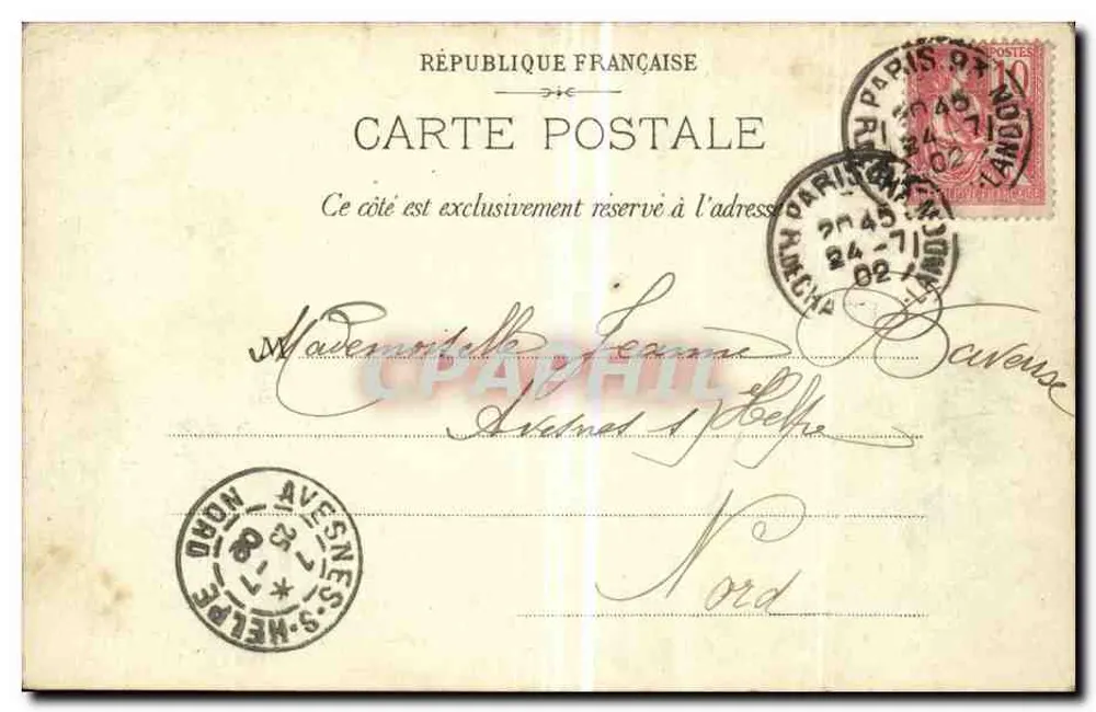 Paris — Gare de l'Est — carta postal datada 24 de julho de 1902 - Verso