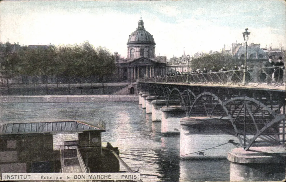 Ponte da Concorde — vista da margem da Sena com o Templo do Instituto — editada pelo Bon Marché - Paris - Frente