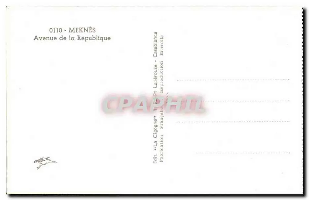 Avenue de la République — Meknès — Verlag « La Cigogne » - Rückseite