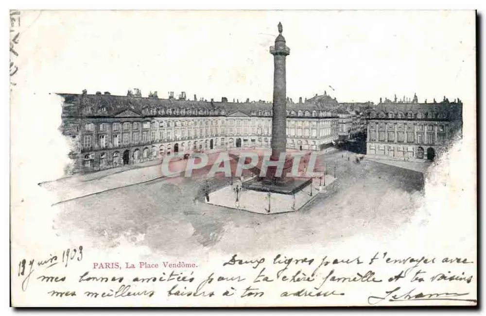 Paris, A Place Vendôme — vista do monumento — editor desconhecido, número de série não visível - Frente