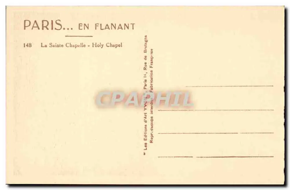 A Santa Capela — Paris — Éditions d'Art Yvon - Verso