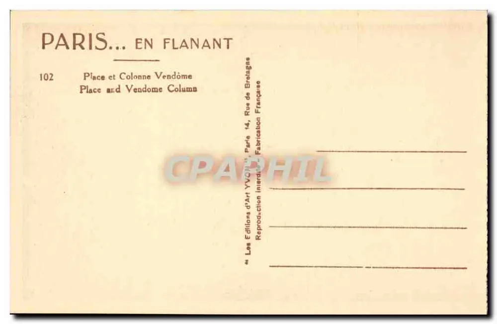 Place Vendôme — Coluna Vendôme — Éditions d'Art Yvon - Verso