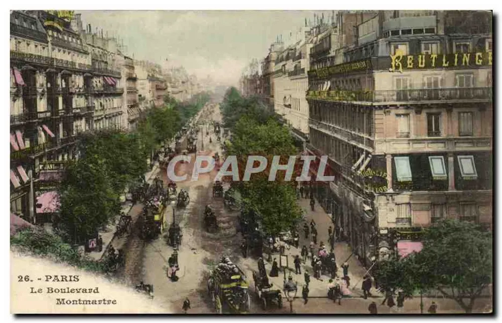 Paryż - Bulwar Montmartre — panoramiczny widok — wydawca nieodczytalny, numer seryjny 26 - Awers