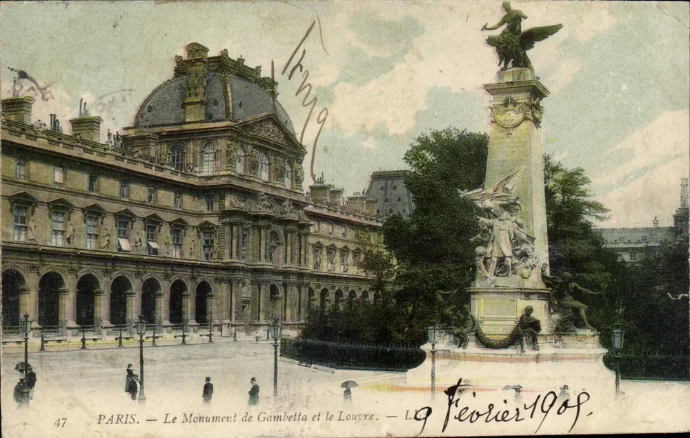 Paris — O Monumento de Gambetta e o Louvre — editor desconhecido, n° 47 - Frente