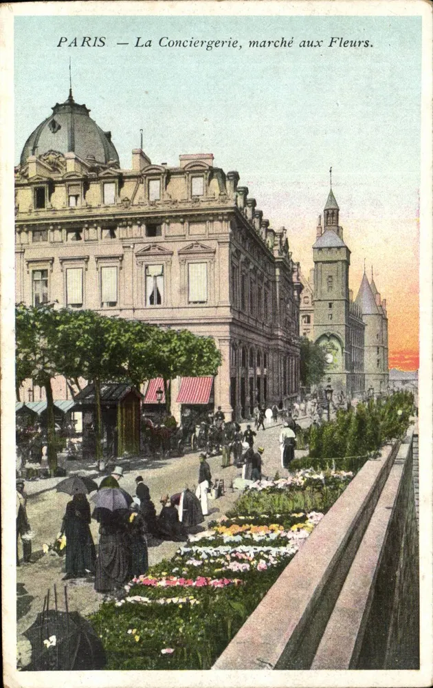 PARIS — A Conciergerie, mercado de flores. - Frente