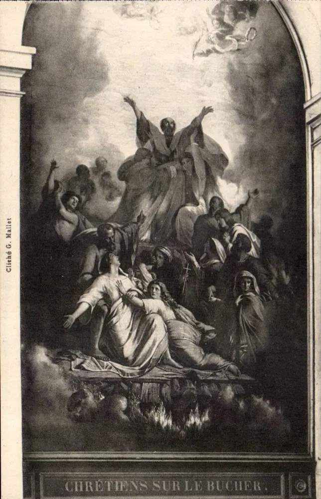 Christen am Scheiterhaufen — Gemälde von O. Charlet — Die Kathedrale von La Rochelle - Vorderseite