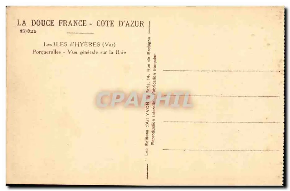 Porquerolles — Allgemeiner Blick auf die Bucht — Les Éditions d'Art YVON, Paris - Rückseite