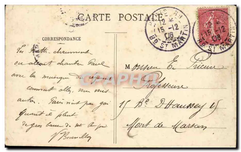 Buttes Chaumont — Mont de Marsan — editor desconhecido, n° 565 - Verso