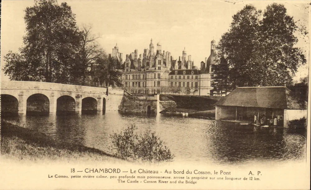 Chambord — Schloss — Am Ufer des Cosson, die Brücke — A.P. - Vorderseite