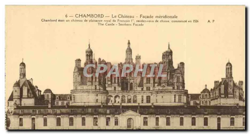 Chambord — O Castelo — Fachada meridional — A. P. n°6 - Frente