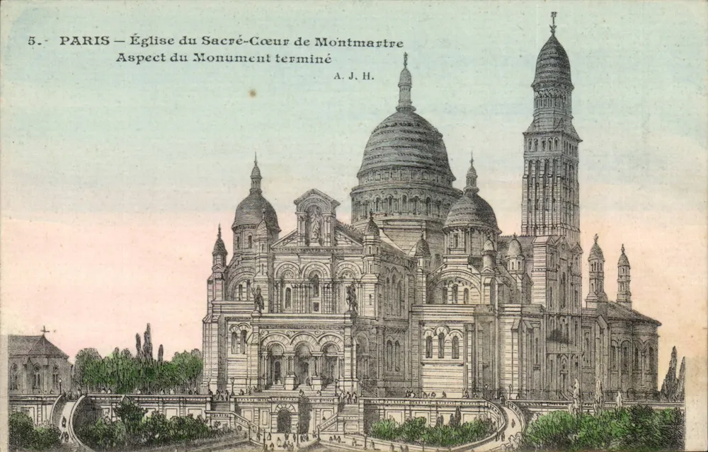 Paris — Kirche des Heiligen Herzens von Montmartre — Erscheinungsbild des fertiggestellten Denkmals — A. J. H. - Vorderseite