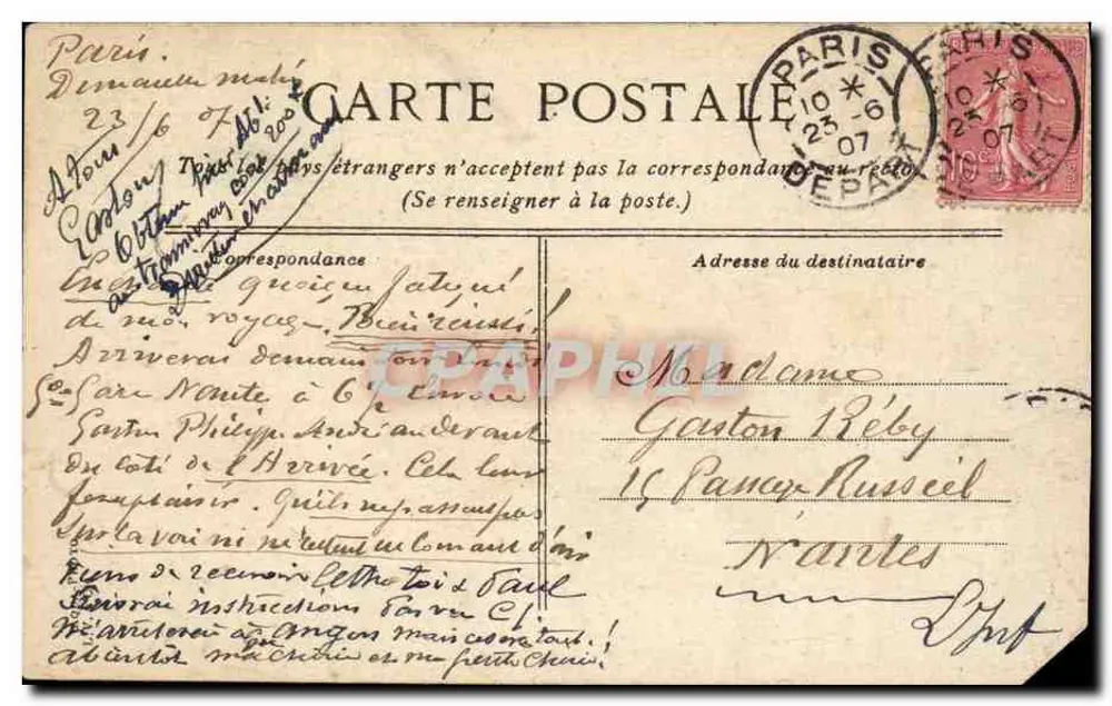 Paris - O Panteão — vista da fachada clássica com colunatas e domo — editor não indicado, número de série não visível - Verso