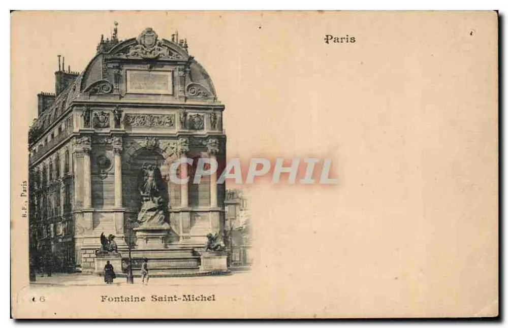 Fontaine Saint-Michel — monument orné de statues et d'angelots — éditeur B.F. Paris, n° 6 - Frente