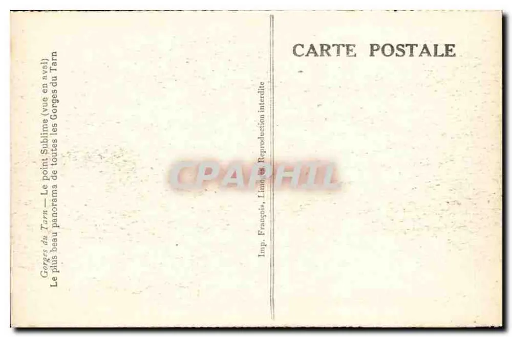 Garganta do Tarn — O ponto Sublime (vista a jusante) — Imp. France, Limoges - Verso
