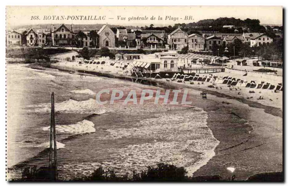 Royan-Pontaillac — Vista geral da Praia — Bloc Frères, editores, Bordeaux, n°168 - Frente