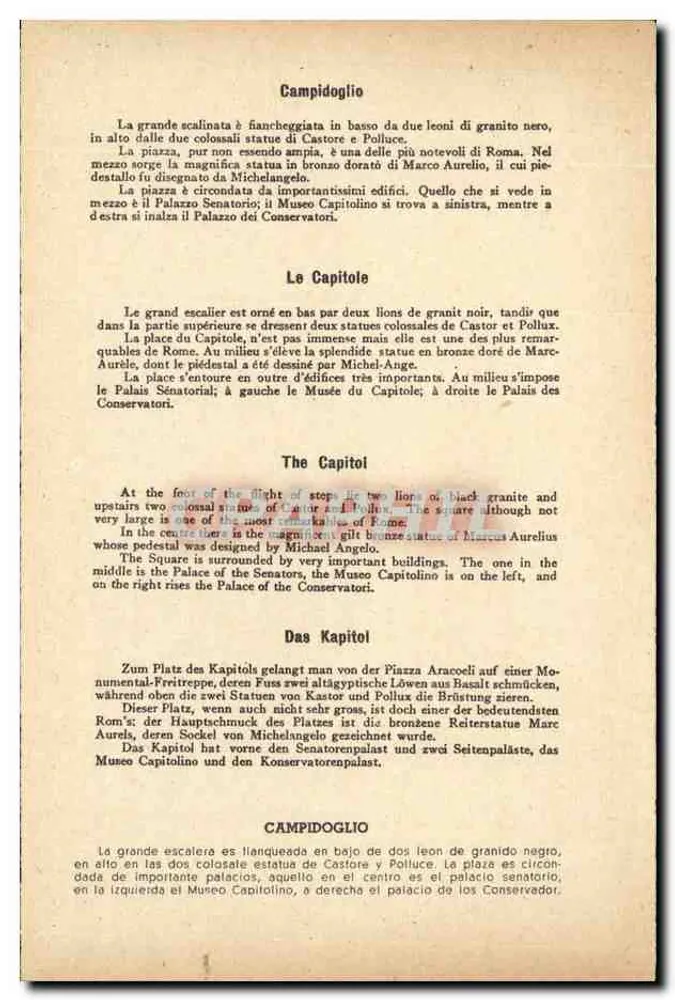 Rom - Campidoglio — Ansicht des Palazzo Senatorio und der Statuen Castor und Pollux — unbekannter Verlag - Rückseite