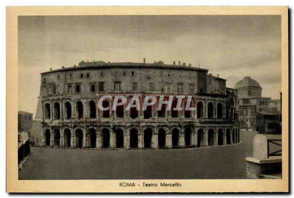 Rom - Teatro Marcello — Ansicht des Denkmals mit mehrsprachigem Text auf der Rückseite - Vorderseite